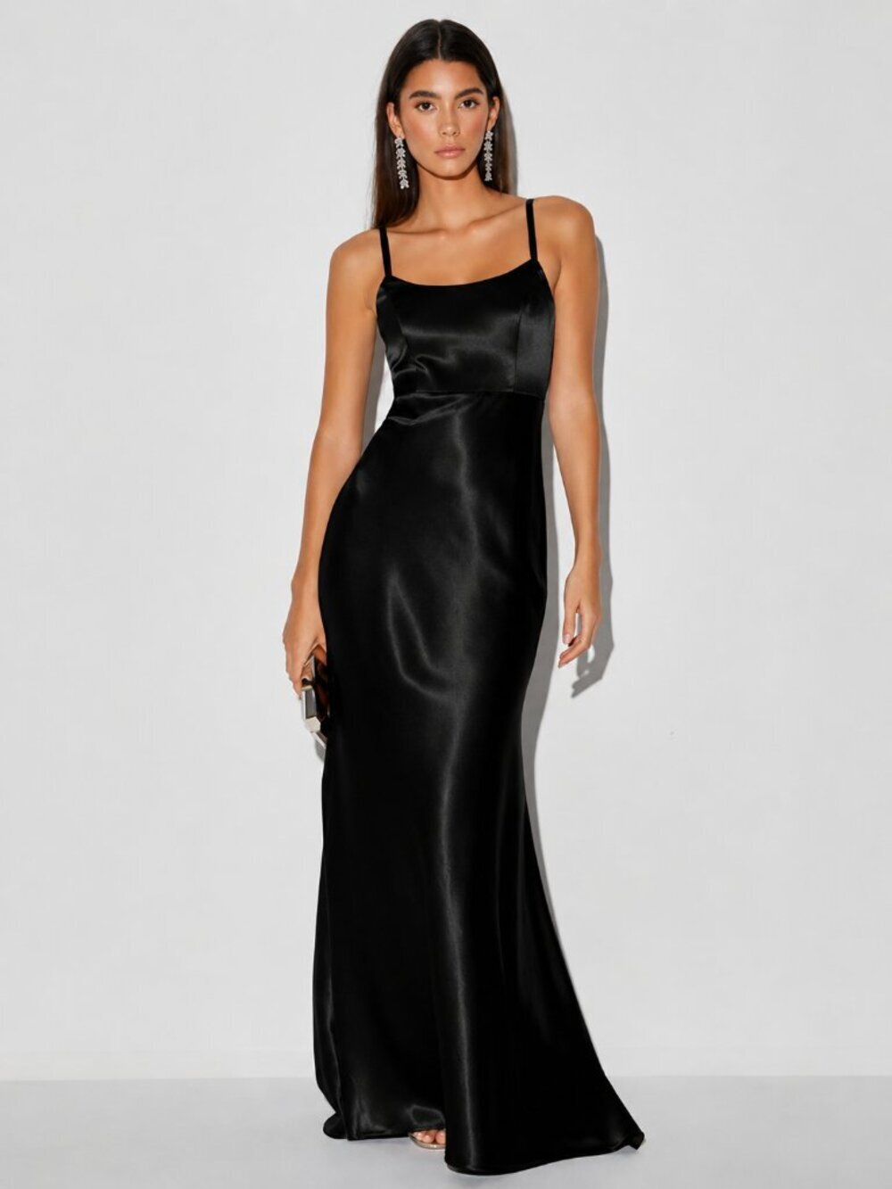 Lulus Make You  Shine Satin Mermaid Maxi Dress Gown Black Size Medium